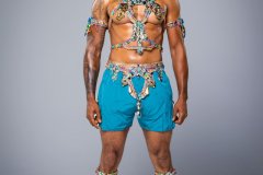 Male - Headpiece, chest pc, belt, a pair arm pcs , a pair calf pcs and a pair of shorts.