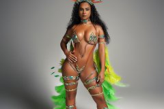 Frontline -feathered tiara, wire bra, fl gem bikini bottom, choker, fl arm pcs, fl upper & lower leg pcs w feathered bustle