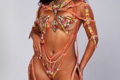  Frontline - wire-bra w fl-gem bikini bottom, tiara, fl necklace w shoulder pcs , fl upper and lower leg pcs .