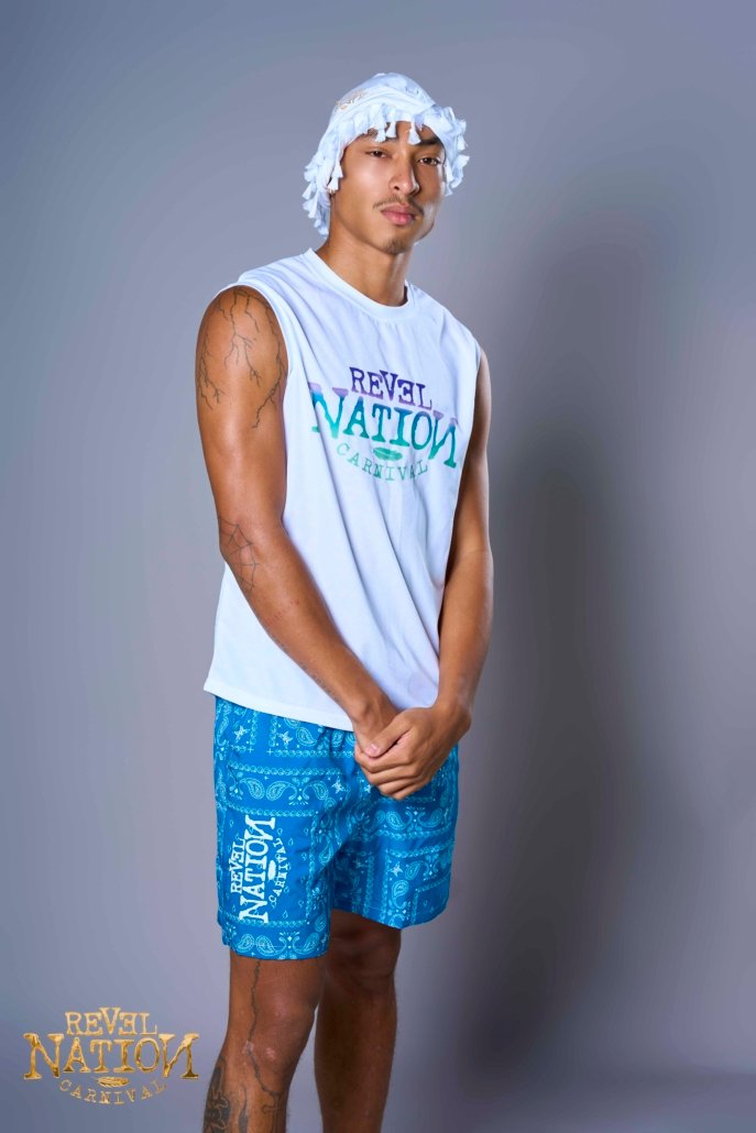 Male Alternative wear- turban ,muscle tank and shorts.