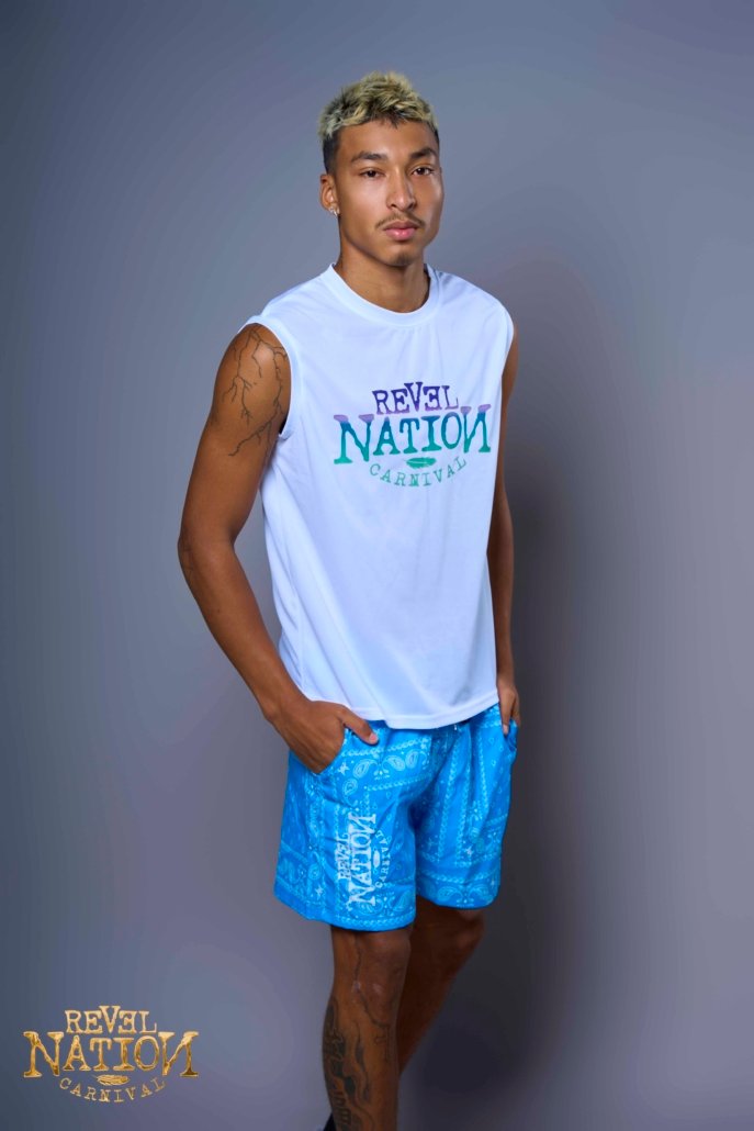 Male Alternative wear- muscle tank and shorts.